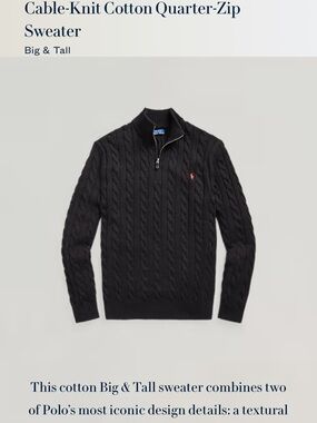 Polo by Ralph Lauren Black Cable-Knit Quarter-Zip Sweater